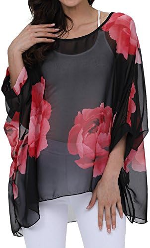 Qunsia Myosotis510 Women's Chiffon Caftan Poncho Tunic Top Cover up Batwing Blouse (Z-4283)