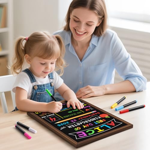Image of First & Last Day of School Board, 10.5 x 14 Inch Double Sided Back to School Chalkboard with Frame, Reusable Wooden 1st Day of Preschool /Kindergarten Sign for Kids /Girls /Boys
