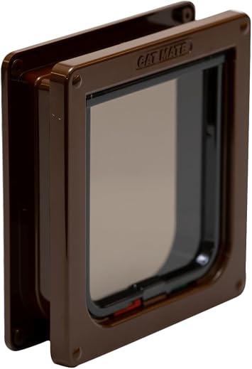 Cat Mate 4-Way-Locking Cat Flap with Door Liner to 2" 235 - Secure Lockable Door for Small to Medium Sized Cats, for UPVC, Wood and Wall, Brown