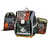 Dinosaurier Schulranzen Junge 1 Klasse Schulrucksack Schultasche | Dino | Jurassic World | Set 3 TLG. für Grundschule inkl. Federmäppchen, Turnbeutel