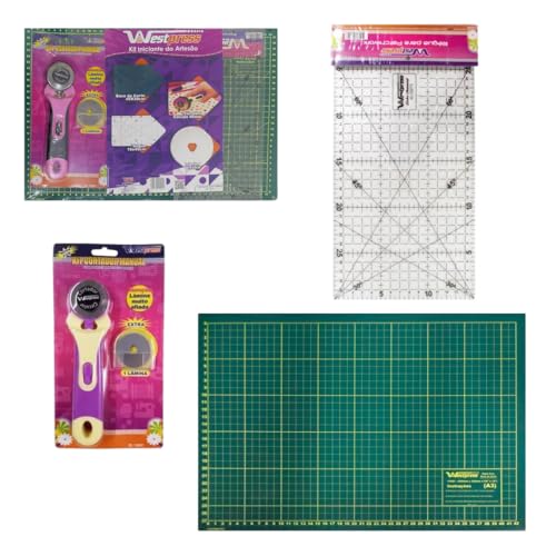 Kit Iniciante Base De Corte 45X30 Régua 15x45 Cortador 45mm com Lâmina Extra