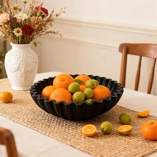 BEYLAB Deko schale Handgefertigte Rüschenschale Antike Jakobsmuschelschale Obstschale Vintage-Ringschale antike Dekorative Blumenschale Einweihungsgeschenk Hochzeitsgeschenke (Schwarz)