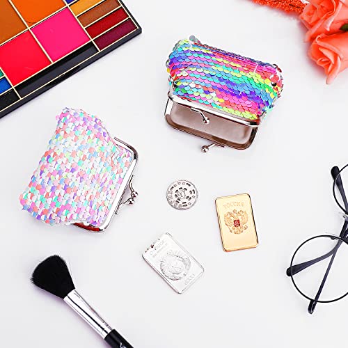 Prasacco 2 Pcs Sequin Coin Purses Reversible Sequin Mini Wallet With Kiss-Lock Closure Colorful Change Coin Purse Bag Handbags For Kids Girls Women Party Favor #TOP3