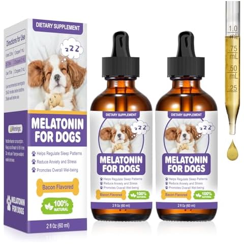 Melatonin for Dogs,Dog Melatonin,Dog Sleep Aid,Liquid Melatonin for Dogs,Calming for Dogs,Melatonin for Dogs Sleep Relieves Anxiety and Stress in Dogs, Helps Calm and Restful Sleep,Bacon Flavor Cover