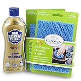 BAR KEEPERS FRIEND Soft Cleanser (13 OZ) with All Purpose Scrubber Cloth | Durable and Multipurpose. Cleans Stainless Steel, Rust, Minerals