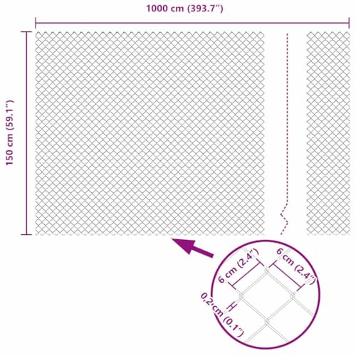 vidaXL Kettenzaun Silber 10 x 1,5 m Verzinkter Stahl, Garten und Terrasse, robuste UV-best&auml;ndige Materialien, Au&szlig;enzaun, sch&uuml;tzende Grenze f&uuml;r Gewerbe