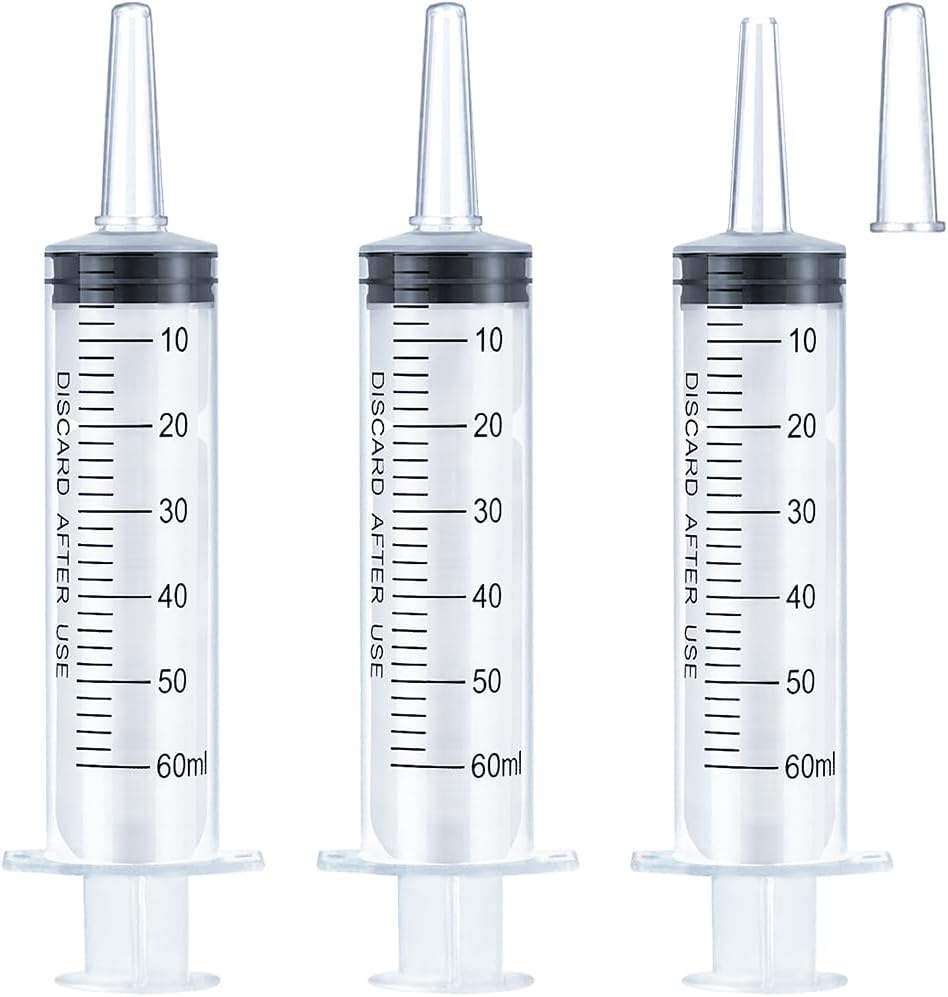 HiMo 60ml Syringe for Liquid, Oral, Scientific Labs, Measurement, Dispensing, Catheter Tip with Cap- 3 Pack 60ml Syringes