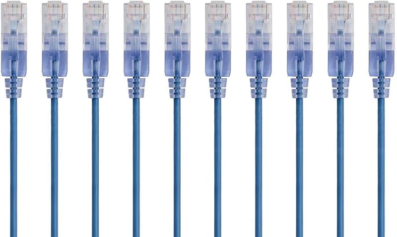 Monoprice Cat6A Ethernet Patch Cable - 10-Pack, Snagless RJ45, 550Mhz, 10G, UTP, Pure Bare Copper Wire, 30AWG, 0.5 Feet, Blue - SlimRun Series