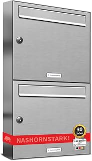 AL Briefkastensysteme 2er Briefkastenanlage Edelstahl, Premium Doppel-Briefkasten DIN A4, 2 Fach Postkasten modern Aufputz