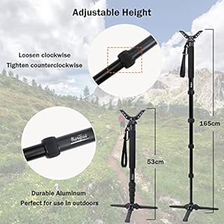 HUNTPAL Shooting Stick Gun Rest Hunting Rifle Crossbow Tripod with Tiltable and Horizontally Rotatable Base, 21"-65" Portable Aluminum Shooting Stand Support with 360° Swivel V Yoke Head