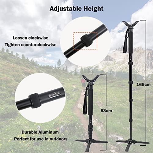 HUNTPAL 21\"-65\" Hunting Monopod Stand Shooting Stick Gun Rifle Crossbow Shooting Rest with Tiltable and Swingable Tripod Base, Matt Aluminum Shooting Tripod with V Yoke, Nail Foot and Rubber Foot