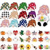37 Pcs Interchangeable Wooden Spring Easter Decor DIY Holiday Seasonal Table Decoration with 24 Magnet and 12 Detachable Hats for Spring Easter Home(Vivid)
