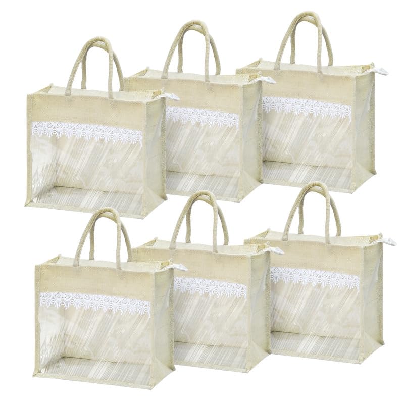 Image of Rishabh Overseas Jute Bags for Women | Eco Friendly Bag with Front Transparent Window | Reusable Tote with Comfortable Handle for Gifting & Shopping | Wedding & Baby Shower Return Gift