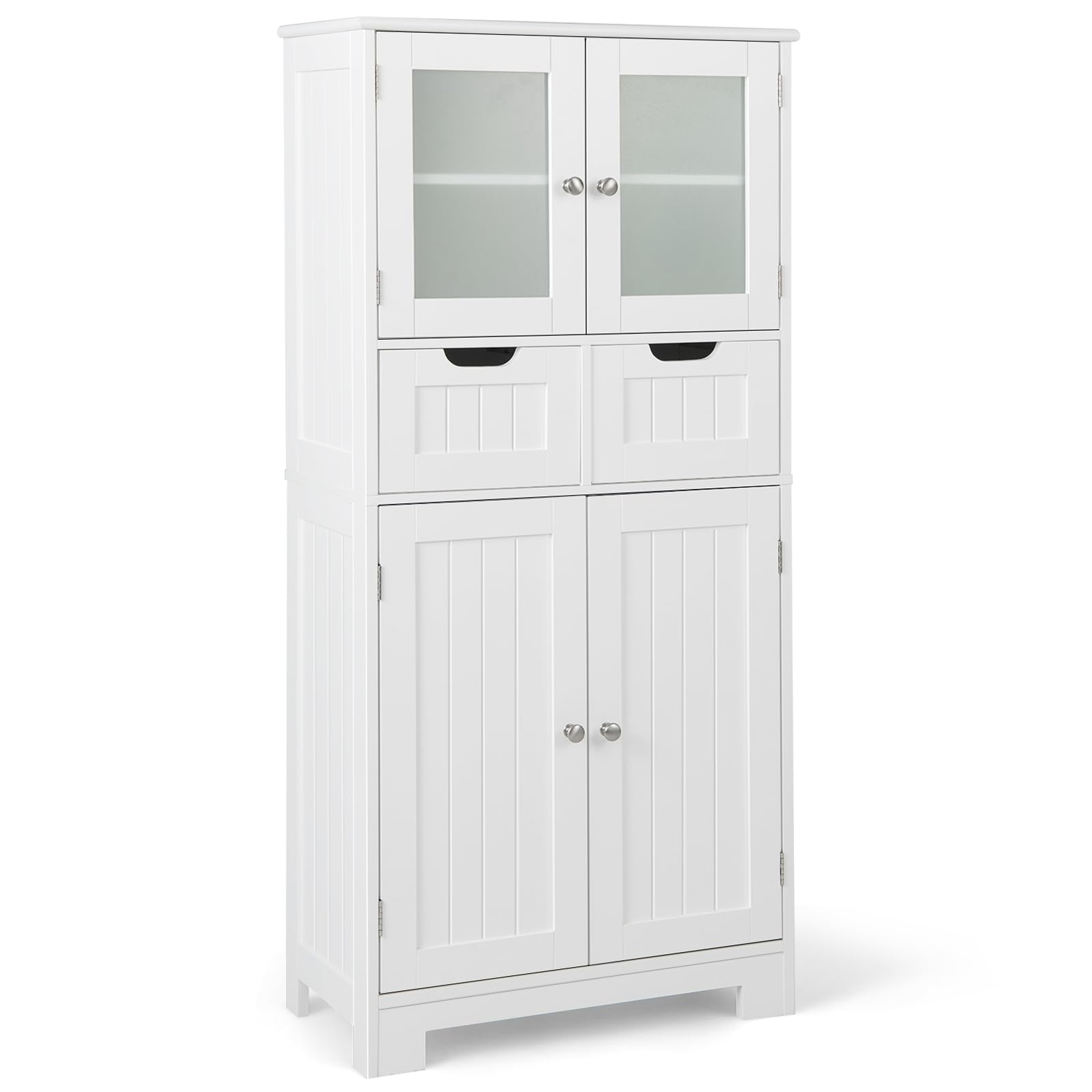 LIFEZEAL Badezimmerschrank Groß, Badschrank mit Verstellbaren Regalen, Badkommode mit Schubladen & Doppeltür, Aufbewahrungsschrank aus Holz, Multifunktionaler Seitenschrank für Küche (Weiß)