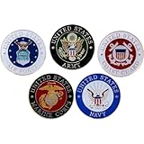 Military Branches Lapel Pin Set - 1 inch Circular Military Lapel Pins (One Each: Air Force, Army, Coast Guard, Marines, Navy)