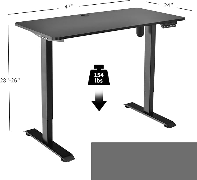 Escritorio Eléctrico Ajustable en Altura, 48x24x28 pulgadas, Negro miniatura 3