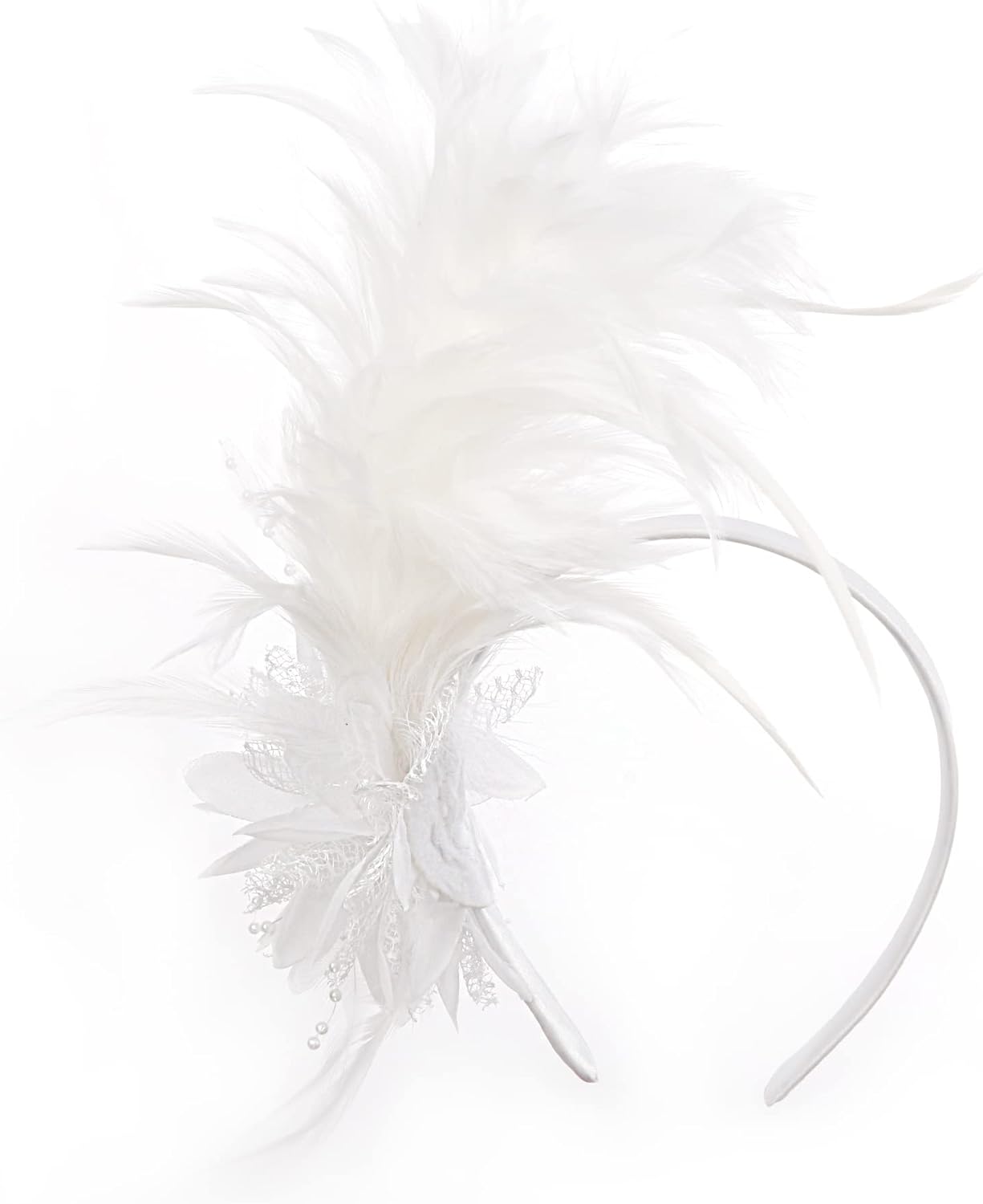 Vista 2 de LyMet Women's 1920s Feather Fascinator Headband, Tea Party Flower Headpiece Derby Hat for Cocktail Gatsby Wedding