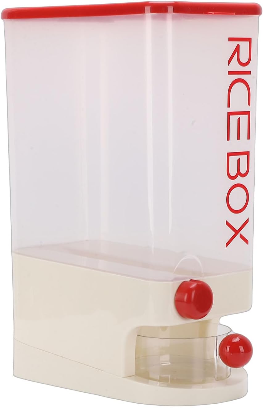 10kg Large Capacity Rice Dispenser Grain Storage Container Rice Bin with Transparent Scale and Measuring Cup for Home Kitchen Space Saving (Red)