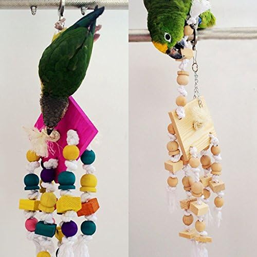 Wooden Rope Hanging Bird Parrot Cage Chew Toys Budgie Cockatoo Conure