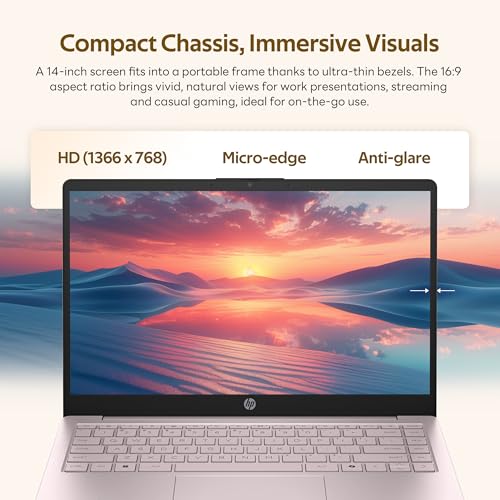 Image of HP Flagship 14 inch Laptop with AI Copilot for Student, 13th Gen Intel 4-Core, 4GB DDR4, 256GB Storage(128GB UFS+128GB Docking Station), Intel Graphics, Webcam, 1 Year Office 365, WiFi 6, Win 11 S, Pink
