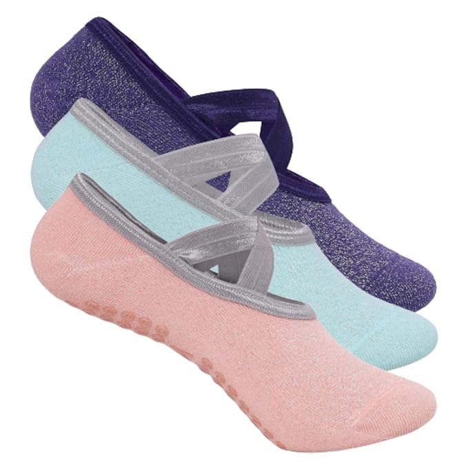 Image of Mint & Oak Pilates Socks with Grips for Women, Ankle Length Non-Slip Yoga Socks, Cotton Ideal For Yoga, Pilates, Gym, Workout, Cute Women's Gift - Pack of 6