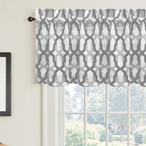 DriftAway Mason Blackout Valances for Windows Thermal Insulated Kitchen Topper Geometric Moroccan Mid Century Pattern Match Thick Bathroom Curtain Valance Rod Pocket 52 Inch by 18 Inch Gray