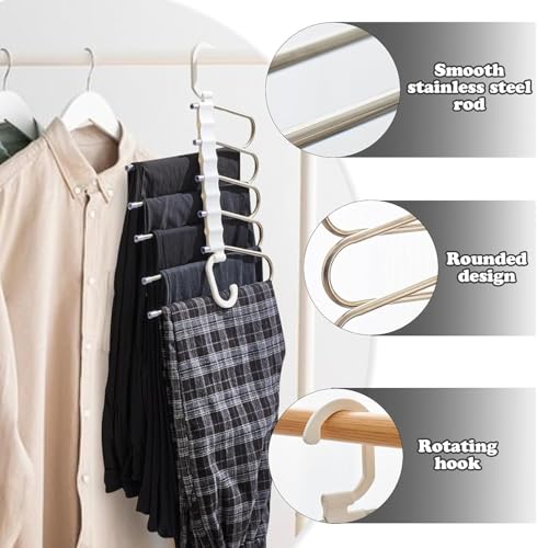 Image of 5 in 1 Stainless Steel Foldable Hanger for Clothes Hanging | Space Saving Multi-Layer Clothes Organizer for Pants, Shirts, Sarees & Towels | Heavy Duty Rust-Resistant Wardrobe Hanger (Pack of 1)