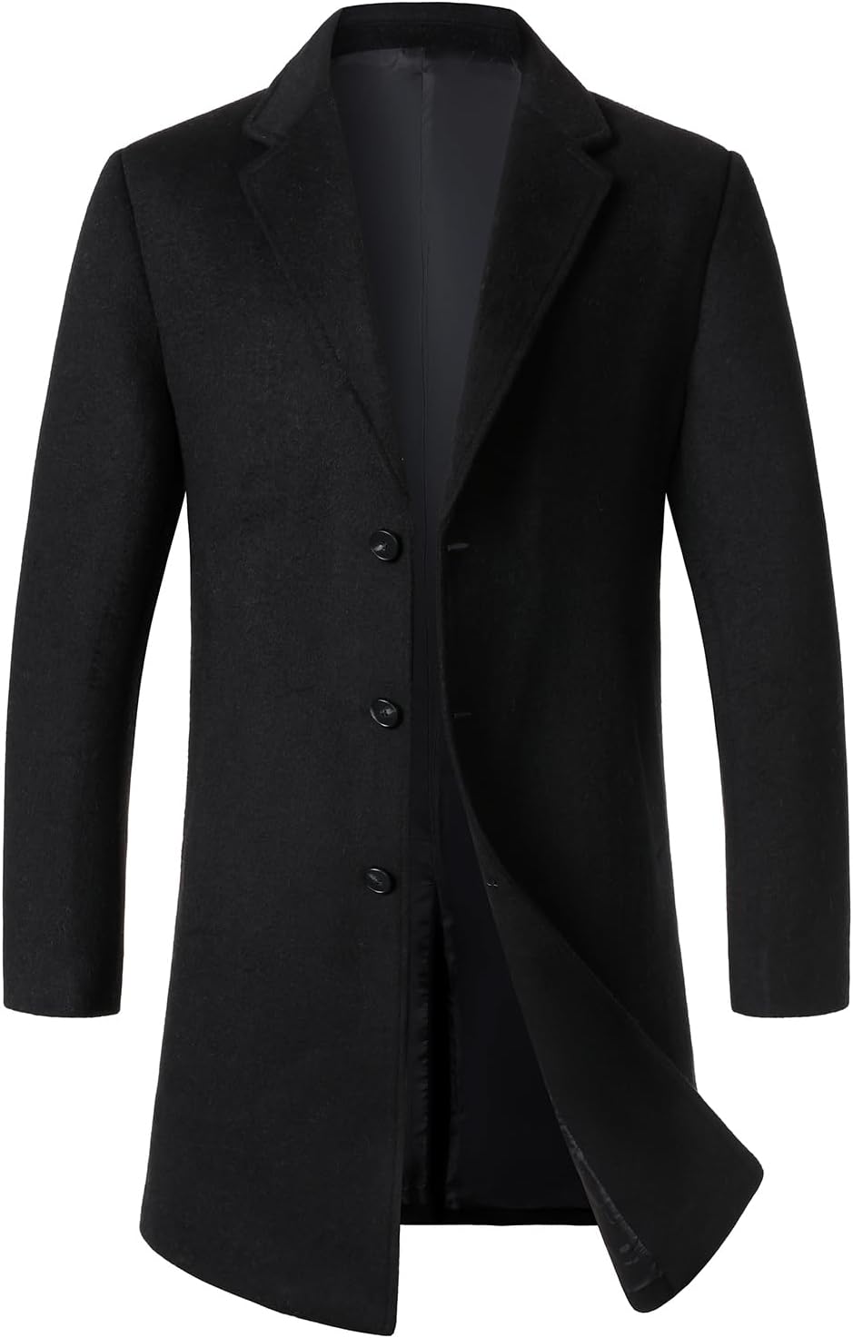 FANARCHER Men’s Wool Blend Pea Coat Casual Long Jacket Single Breasted Overcoat Notched Collar Winter Trench Coat 3X-Large Black