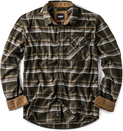 CQR Men's 100% All Cotton Button Down Flannel Shirts, Long Sleeve Brushed Warm Soft Casual Outdoor Plaid Shirt