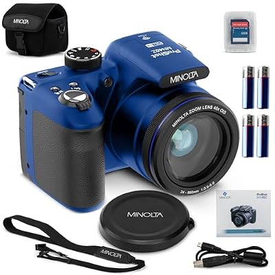 Minolta MN40Z 20MP Digital Camera – 40x Optical Zoom, 1080p FHD Video, 3.0" LCD, Wi-Fi, Face/Smile/Blink Detection – Blue