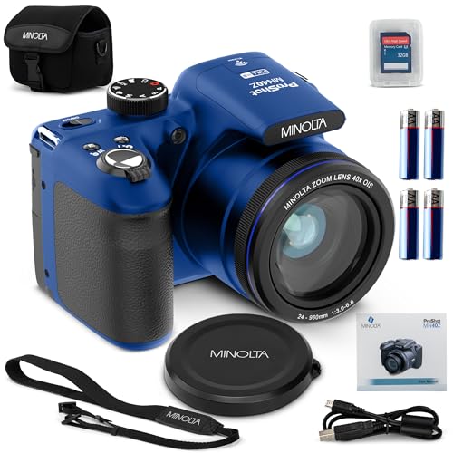 Minolta MN40Z 20MP Digital Camera – 40x Optical Zoom, 1080p FHD Video, 3.0″ LCD, Wi-Fi, Face/Smile/Blink Detection – Blue