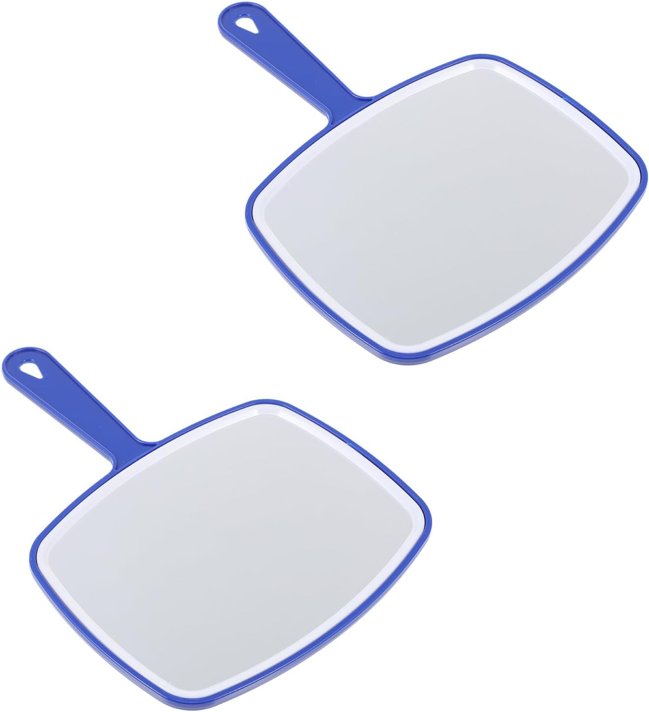 Beauty Mirror Handheld Makeup Mirror 2pcs Blue Plastic Glass with Wooden Handle for Women Vanity and Travel