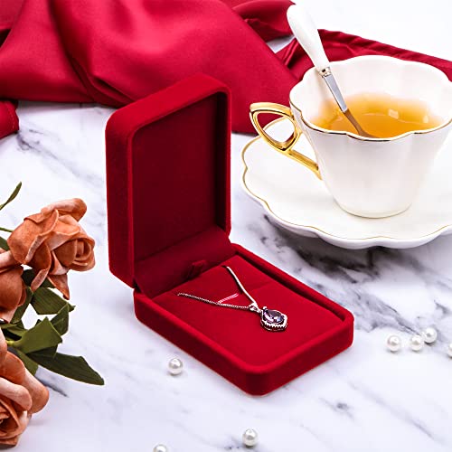 Velvet Necklace Pendant Case Jewelry Gift Boxes For Wedding Christmas Thanksgiving Birthday, Jewelry Showcase Displays, Wine Red, 3.94 X 2.75 X 1.37 Inches (4 Pieces) #TOP2