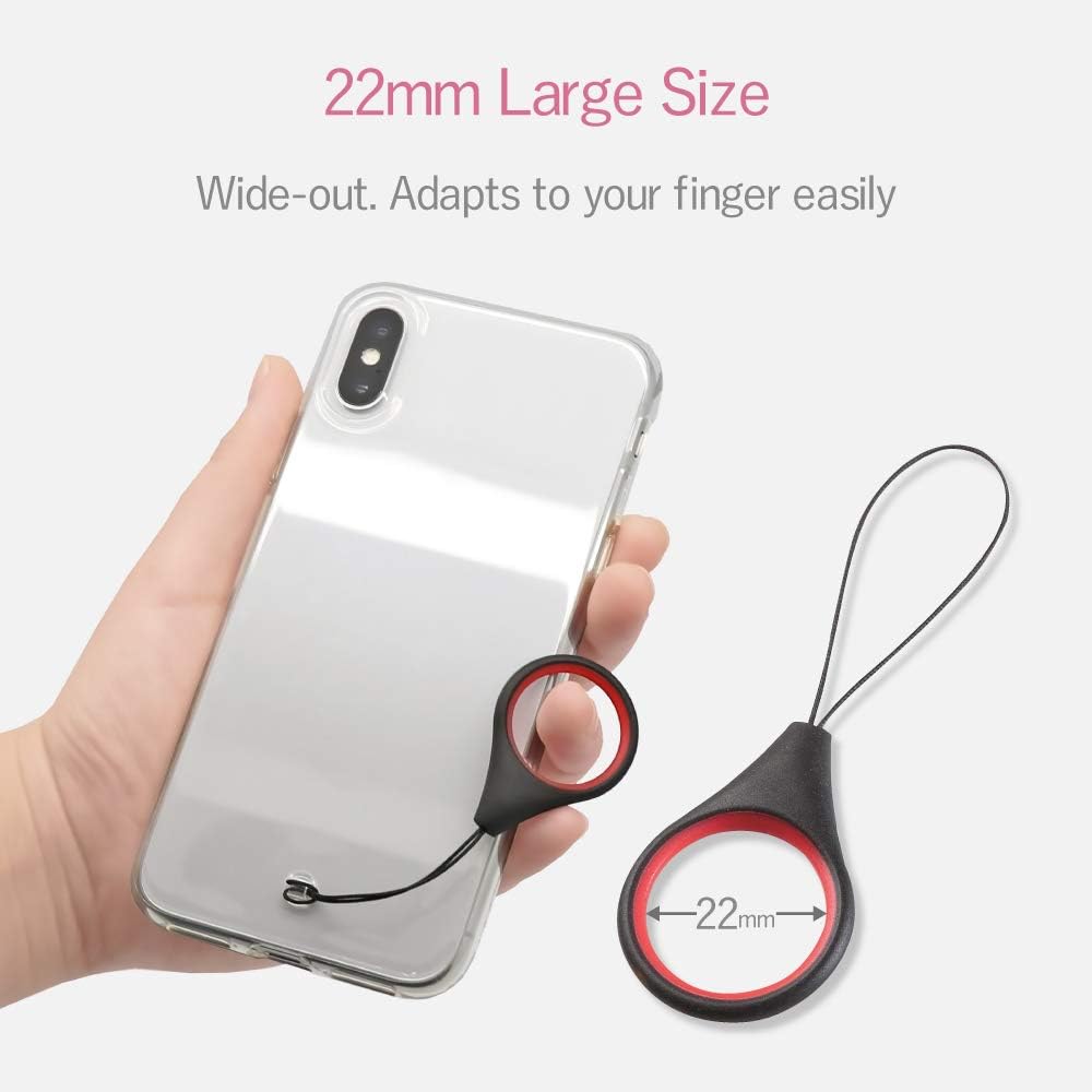 Elecom P-STFHVBK Strap, Ring Strap, for Cell Phones, Smartphones, Size L, Inner Diameter 0.9 inches (22 mm), Hybrid Type Soft & Hard Material, Black