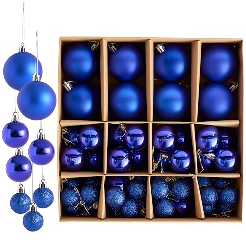 THE TWIDDLERS – Confezione da 50 Palline di Natale Blu - Varie Dimensioni e Finiture - 6cm, 4cm, 3cm - Opache, Lucide e Glitterate per Decorazioni dell’Albero di Natale