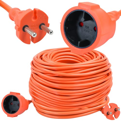 Rexxer Verlängerungskabel 50m 2x1 0 mm H05VV-F 230V Kabeltrommel-Alternative mit 1 Steckdose IP20 10A / 2500W Stromkabel für Haushalt Werkstatt Garage