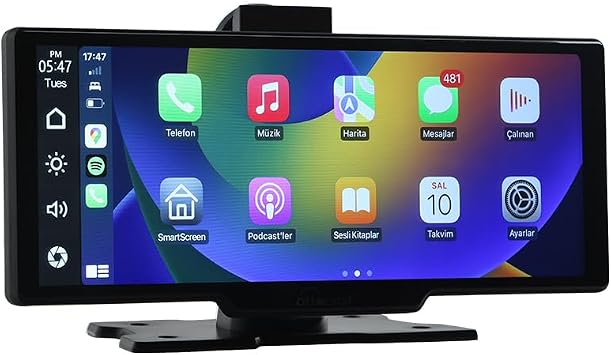Ottocast 10 Portable CarPlay & Android Auto, Torpedo Mounted Vehicle Multimedia with Front & Rear Camera (OT-N91C)