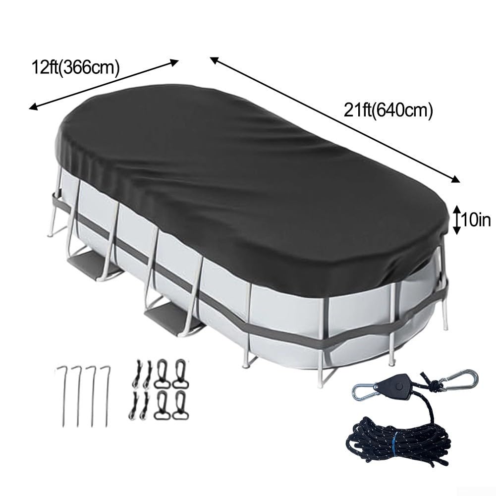 Copertura ovale per piscina fuori terra, in poliestere, resistente alle intemperie, impermeabile, dispositivo di serraggio rapido per piscine rettangolari gonfiabili e con cornice in metallo