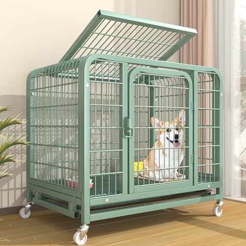 Dog Cage for Small Dogs Indoor,High Anxiety Dog Crate Heavy Duty Indestructible Dog Kennel Enhanced Wire Metal Kennel with Divider Panel Removable Tray Wheels Double Door,31.1
