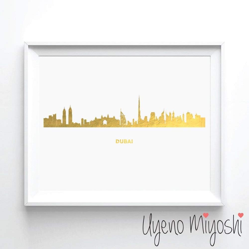 Dubai Skyline I Gold Foil Art Print Dubai Skyline Gold Print City Skyline Home Office Nursery Gold Wall Art Decor