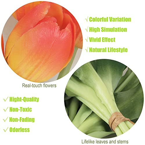 Cn-Knight 20Pcs Artificial Tulip Flowers,16 Inch Real Touch Tulip Stems With Faux Leaves, Faux Tulips And Buds For Home Décor Centerpiece Ornament Wedding Bouquet,Orange #TOP2