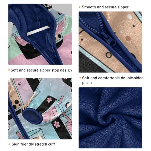 Bubble Tea Drinks Pattern Cute Toddler Fleece Jacket Girl Boys Hooded Fleece Jacket Coat Warm Outwear Zip-up 3-10T3