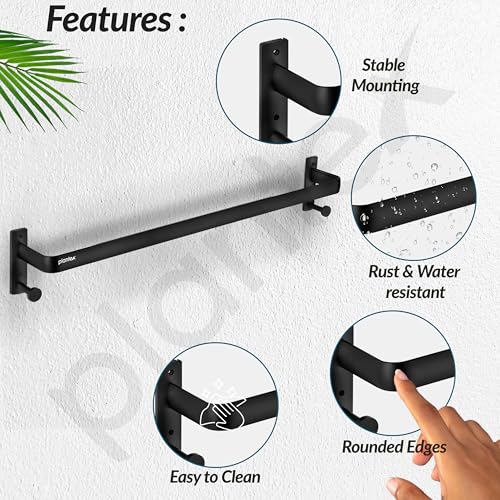 Image of Plantex Towel Holder for Bathroom /24 inch Single Towel Rod /Towel Bar /Towel Hanger /Bathroom Accessories -Pack of 1 (1511, Black)