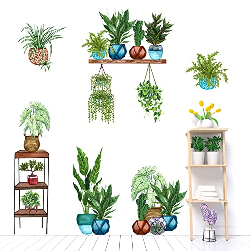 Tropical Vine Plant Potted Wall Stickers, Removable Green Plants Leaves Garden Decal Decor, Diy Art Murals Wallpaper For Living Room Bedroom Kitchen Nursery Home Décor #TOP7