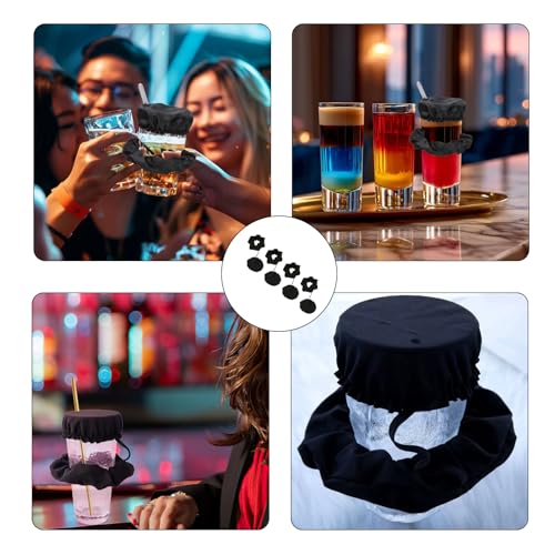 4 Stück Ko Tropfen Schutz Armband,Haarband Drink Cover,Getränkebecher Deckel,Anti Spike Drink Covers,Getränkeschutzdeckel,Nightcap,Getränkeabdeckungen,Schwarz Getränke Abdeckung für Strand,Bar,Partys