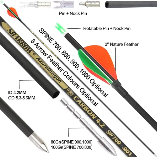 wolfman 31 Inch Archery Pure Carbon Arrows Spine 700-1000 Competition Arrow Compound Arrow Recurve Arrow Target Arrow for Recurve Bow Compound Bow (.001-SPINE700, 2 Blue 1 Pink) - Image 2