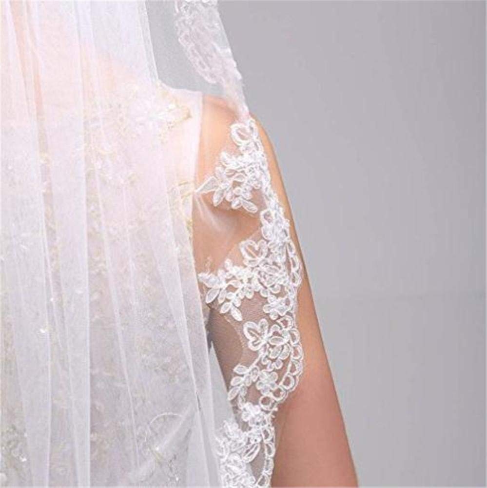 3M/4M/5M One Tier Voile da matrimonio con laccio applique bordo bianco avorio catedrale lunghezza matrimonio accessorio lungo velo da sposa con pettine, Ivory,3 x 2 m