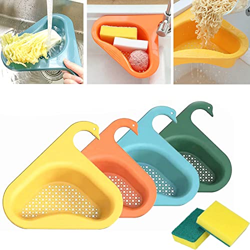 Swan Drain Basket for Kitchen Sink, Triangular Sink Drain Shelf, Corner