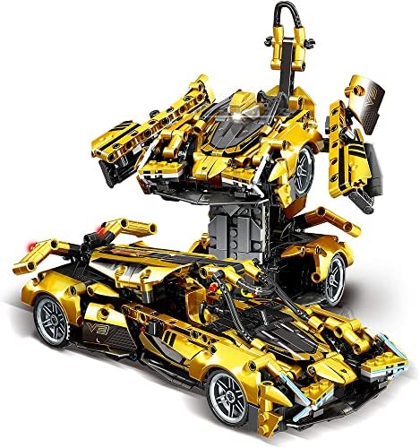 RiceBlock 2 IN 1 Robot Super Car Building Toy Set, Transforming Robot Building Block Kits, Direct Deformation, Rebound Device, Construction Truck Blocks Toys for Boys Age 6 7 8 9 10+ Year Old （Yellow）
