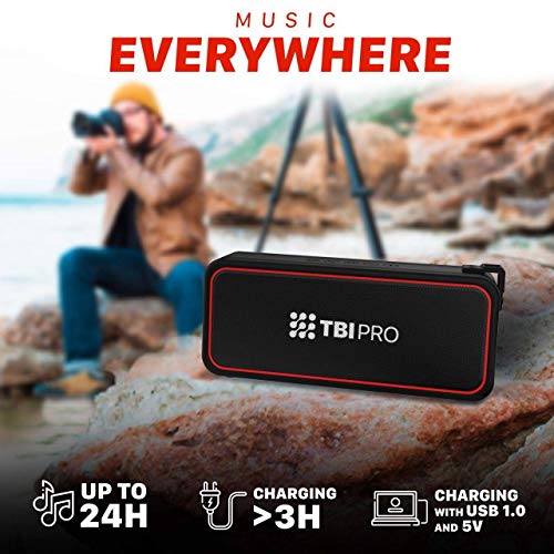 TBI Pro Powerful 20W Bluetooth Speaker - Model 2021 - IPX7 Waterproof - 24 Hours Battery - Portable Indoor/Outdoor Deep Bass Wireless Speakers with Mic - Loud True Stereo Sound - Shower, Travel, Party